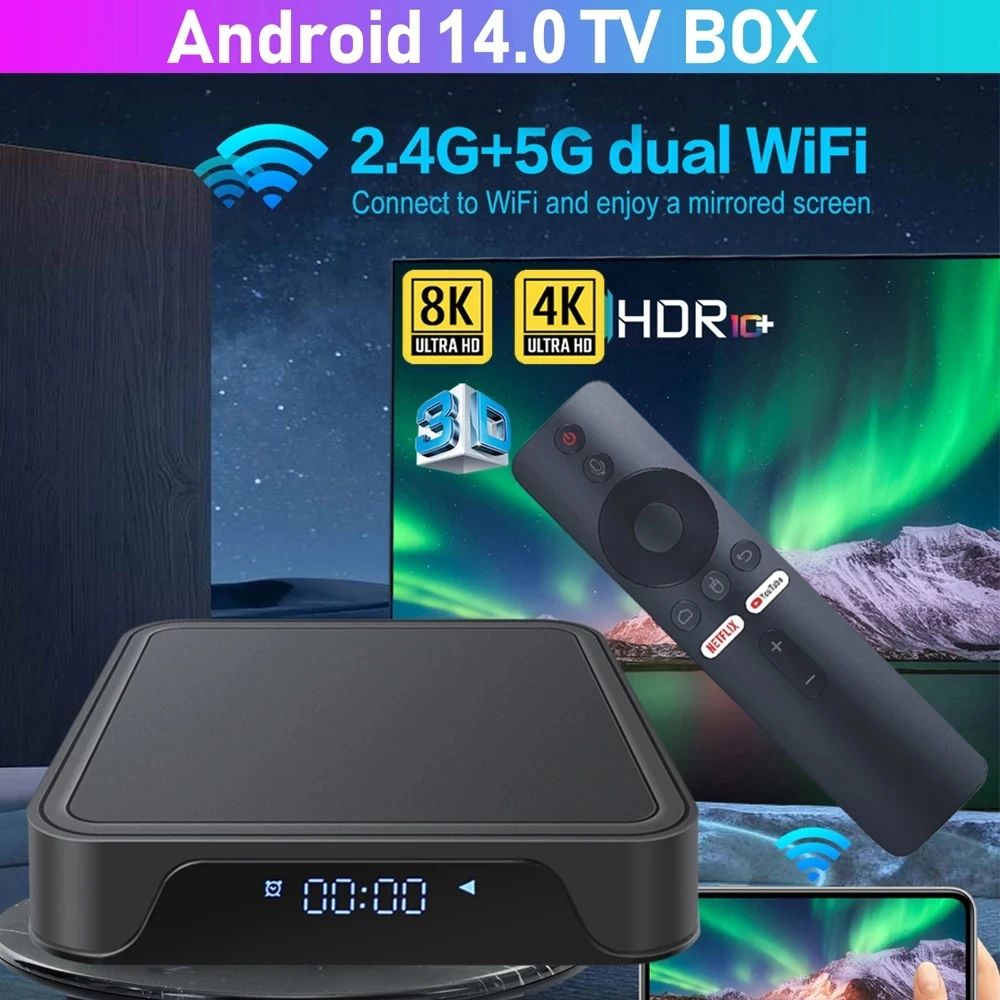 Android 14 network set-top box H313 quad-core 8K Ultra HD video dual Wifi 16GB BT5.2 support Google Voice Player Youtube TV box