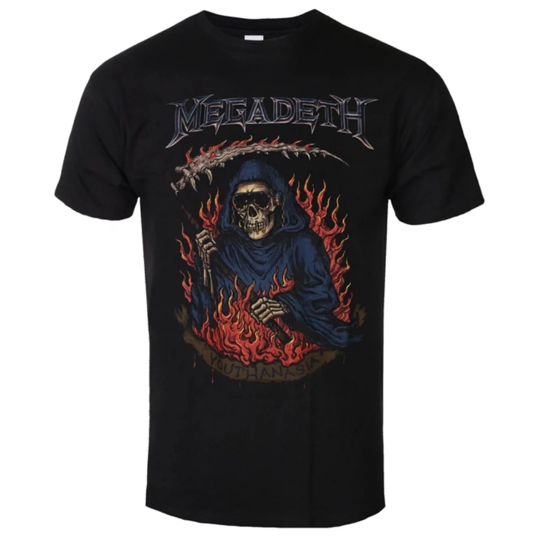 Megadeth - Youthanasia Flames Artistic Patterns Summer T-Shirt Men Women Cotton T-shirt Casual Street Classic Band T-shirt