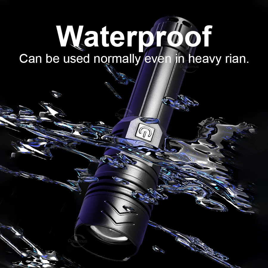 Linterna portátil ultrabrillante de 30000000 lúmenes, resistente al agua, multifuncional, iluminación de enfoque remoto, 3 modos