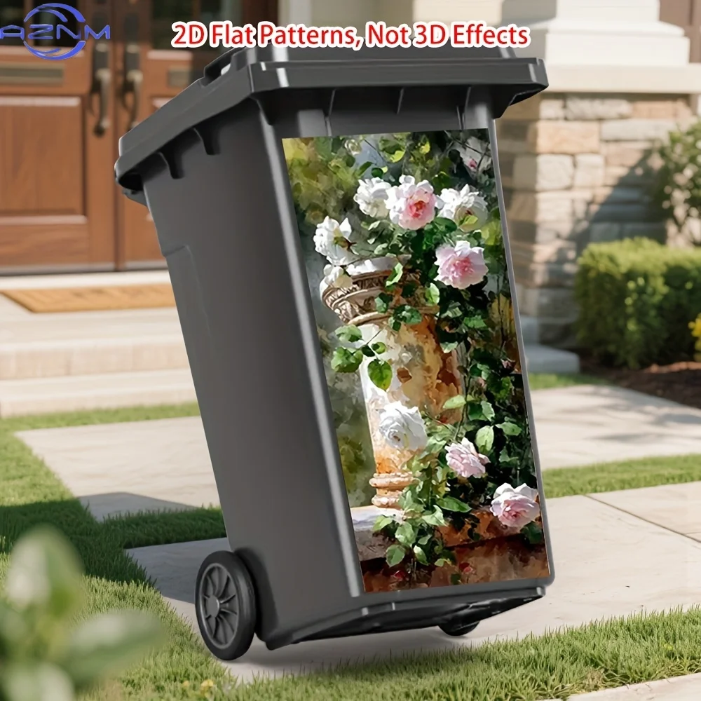 - Blooming Roses Column Print Trash Can Sticker, Easy to Apply, Durable Self-Adhesive for Outdoor Trash Can, Wall & Kitchen De