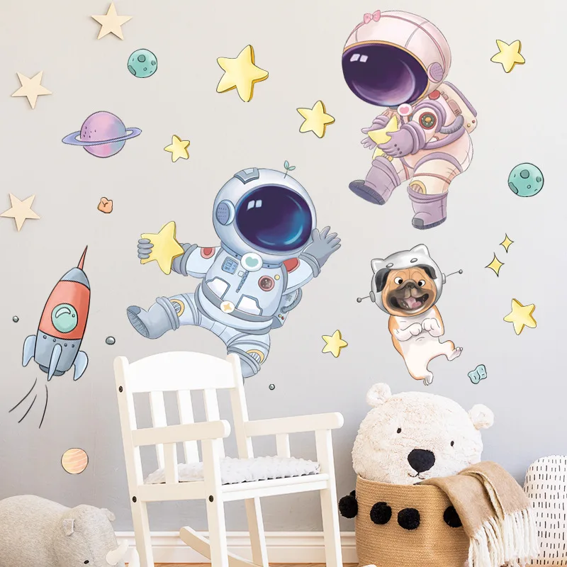 Mooie sterrenhemel astronaut muursticker kinderkamer achtergrond decoratie muurschildering home decor kinderkamer zelfklevend behang