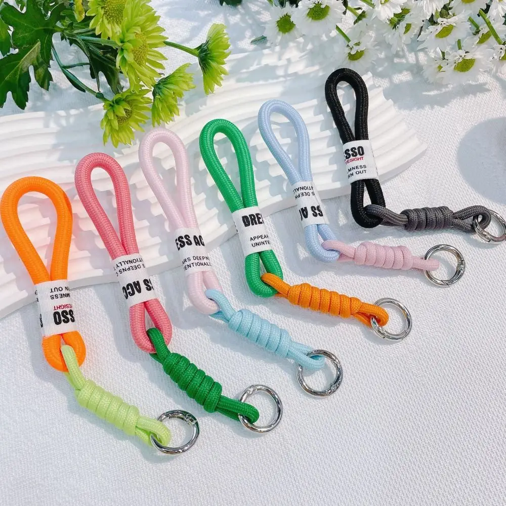 Braided Rope Keychain Colorful Knot Pendant Braided Lanyard Keyring Anti Lost Soft Creative Fluorescent Multicolor Strap