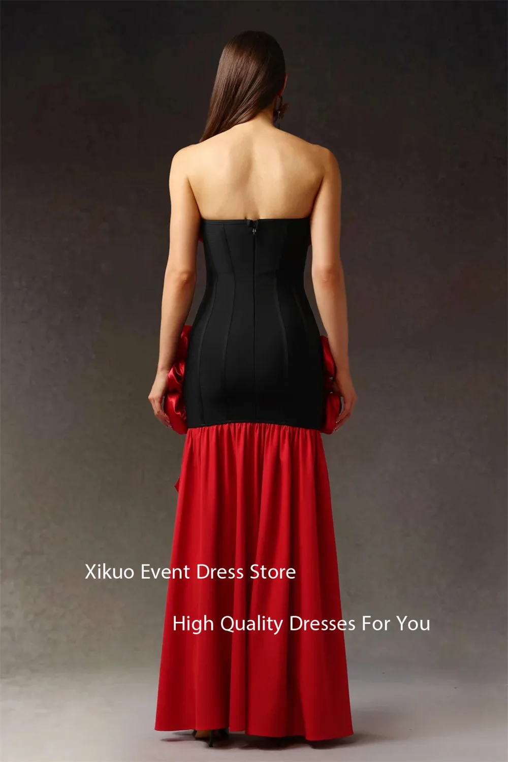 Xikuo vermelho e preto cetim vestidos de noite querida sofisticado robe cocktail femmes plissado 3d flores vestidos de baile personalizado