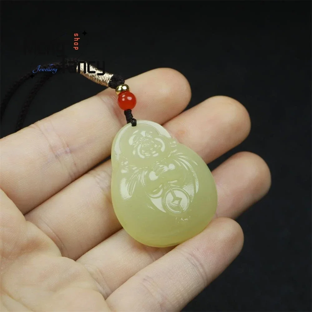 Natural Hetian Green Jade Money Buddha Pendant Exquisite High-grade Luxury Quality Jewelry Fashion Best Selling Holiday Gift