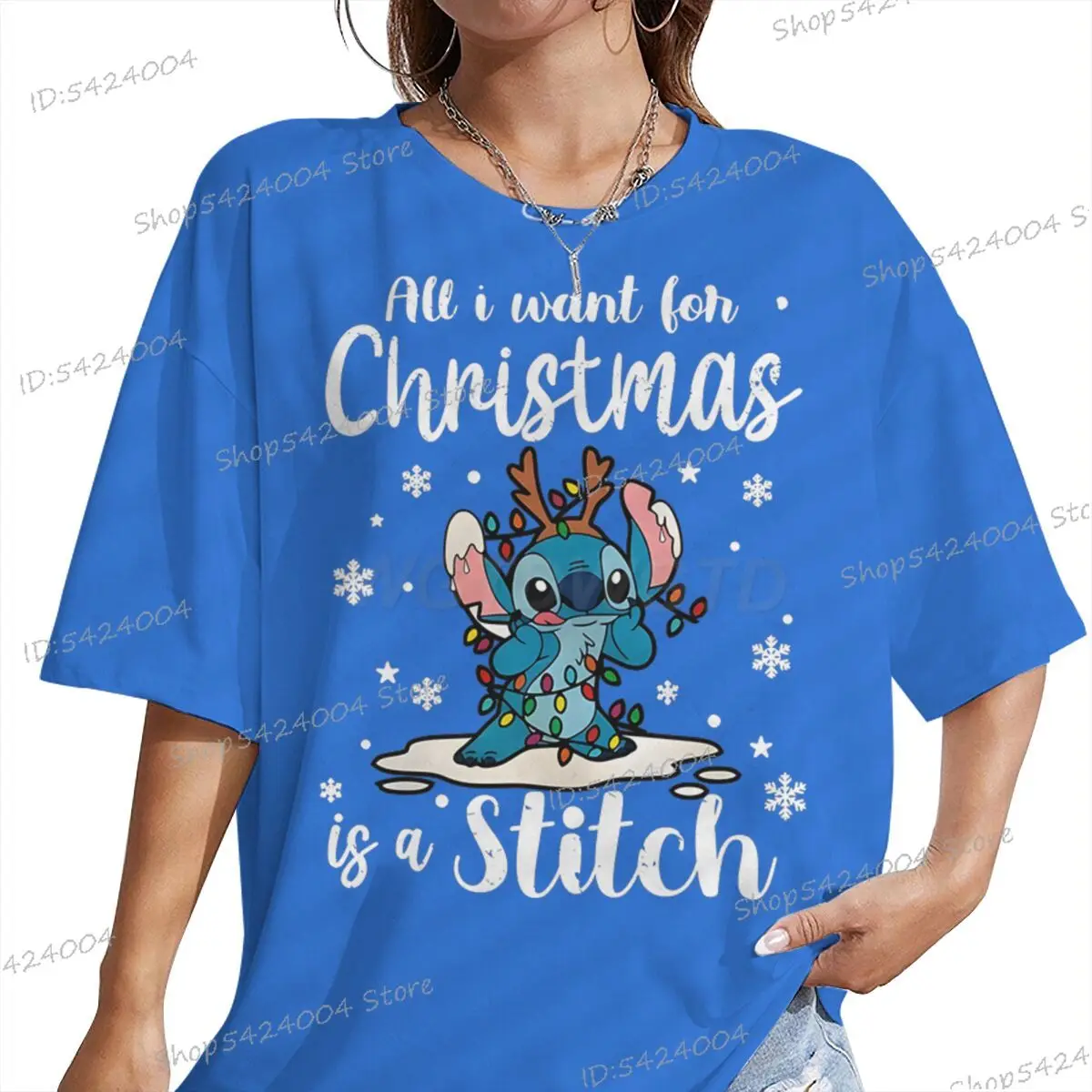 الكرتون غرزة عيد الميلاد تي شيرت الرجال النساء الجمالية مهرجان الهدايا تي شيرت أنيمي شخصية عيد ميلاد سعيد عيد الميلاد الملابس الهدايا