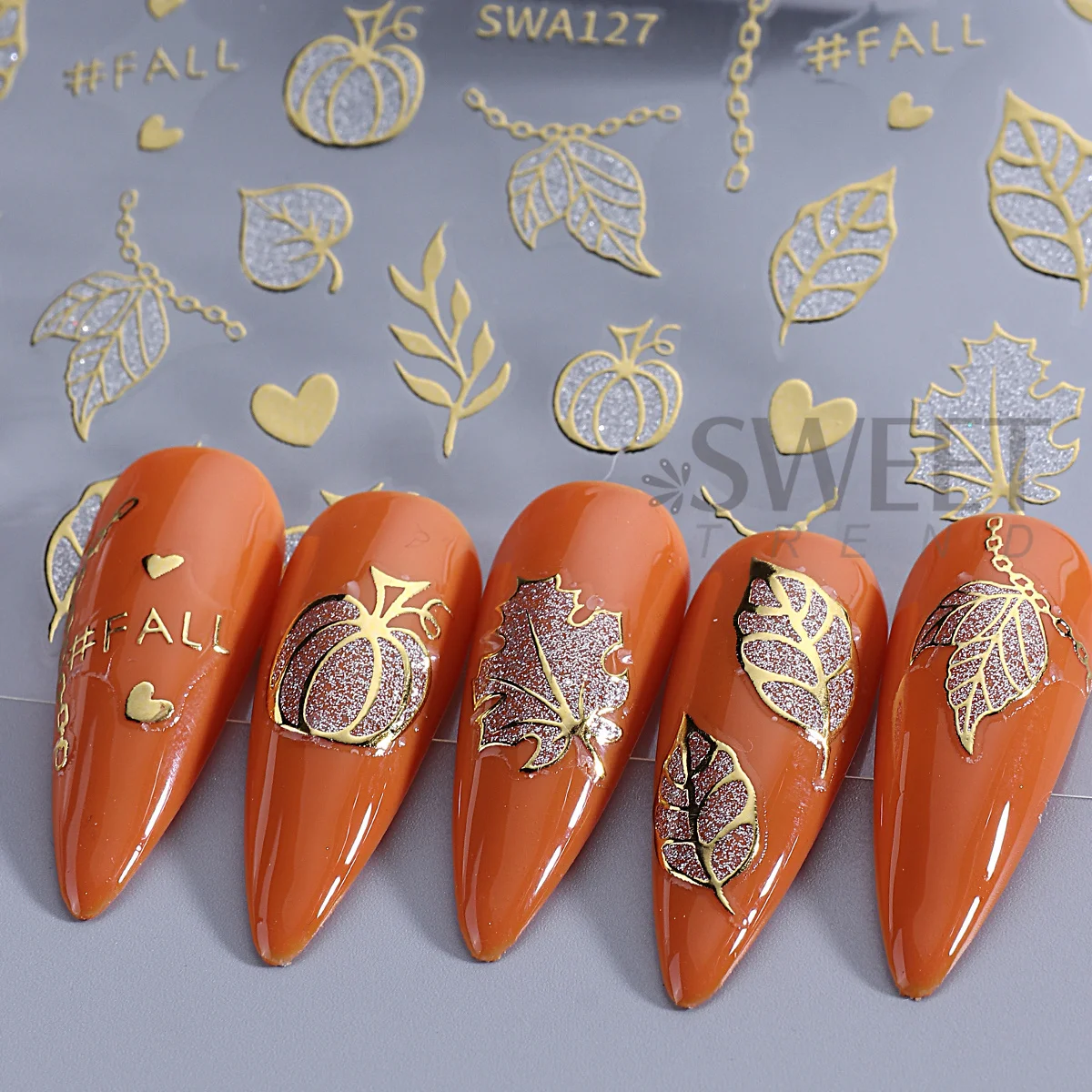2 Stück Bronzefarbene Halloween Magische Nagelglitzer-Aufkleber Schloss Zaubererhut Geist Kürbis 3D Klebefolien Feiertags-Maniküre-Dekorationen – Detail 8