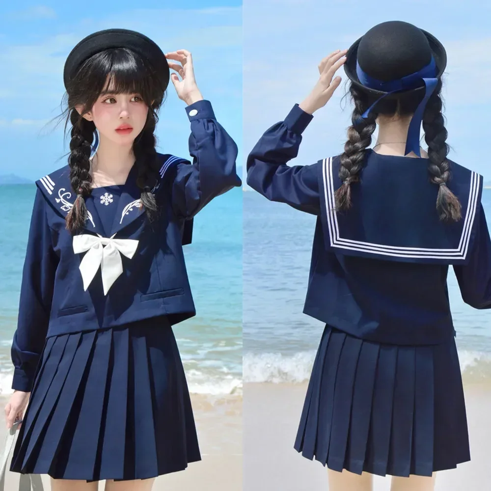 Uniformes escolares japoneses estilo anime para mulheres, marinho e branco, ternos de marinheiro, saia plissada, traje bonito, meninas doces, COS, nova chegada