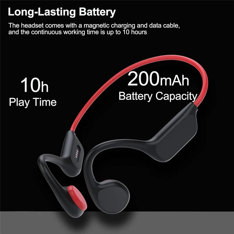 Bluetooth Wireless Bone Conduction Headphones Sports Headset Open-Ear Earphones With Built-In Mic Swimming For Workout-TCES