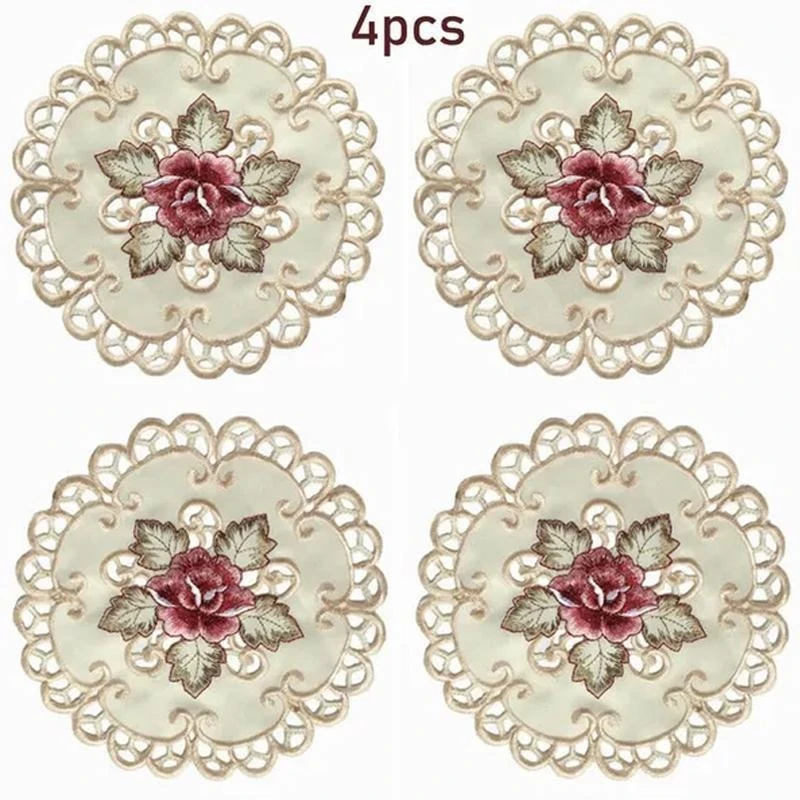 4 قطع جولة مطرزة زهرة طاولة طعام تحديد الموقع الوقايات غطاء المنزل حفل زفاف #1