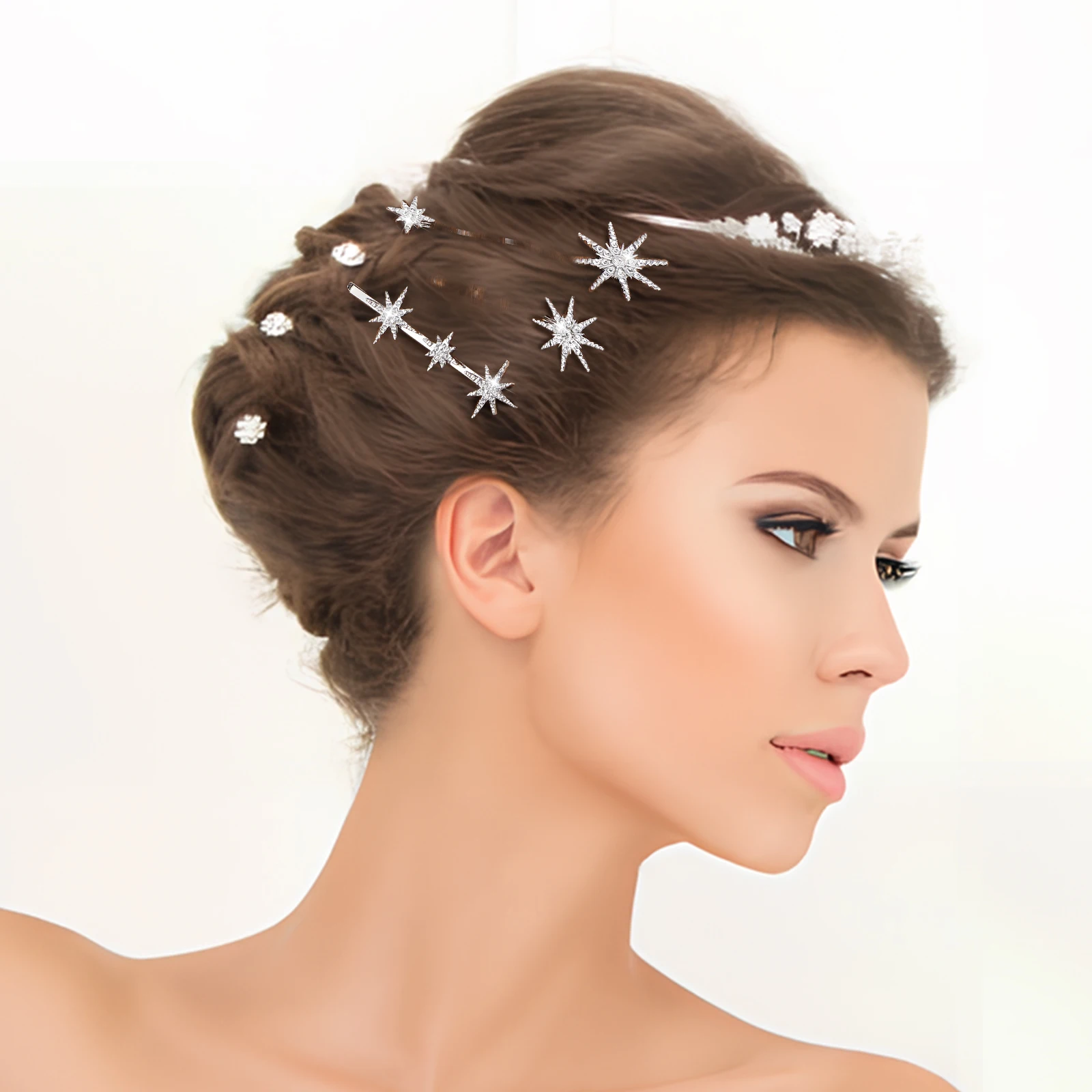 

8pcs Silver Rhinestone Clips Bobby for Thick Hair Sparkly Wedding Elegant Styling Decorative Hair Accessories