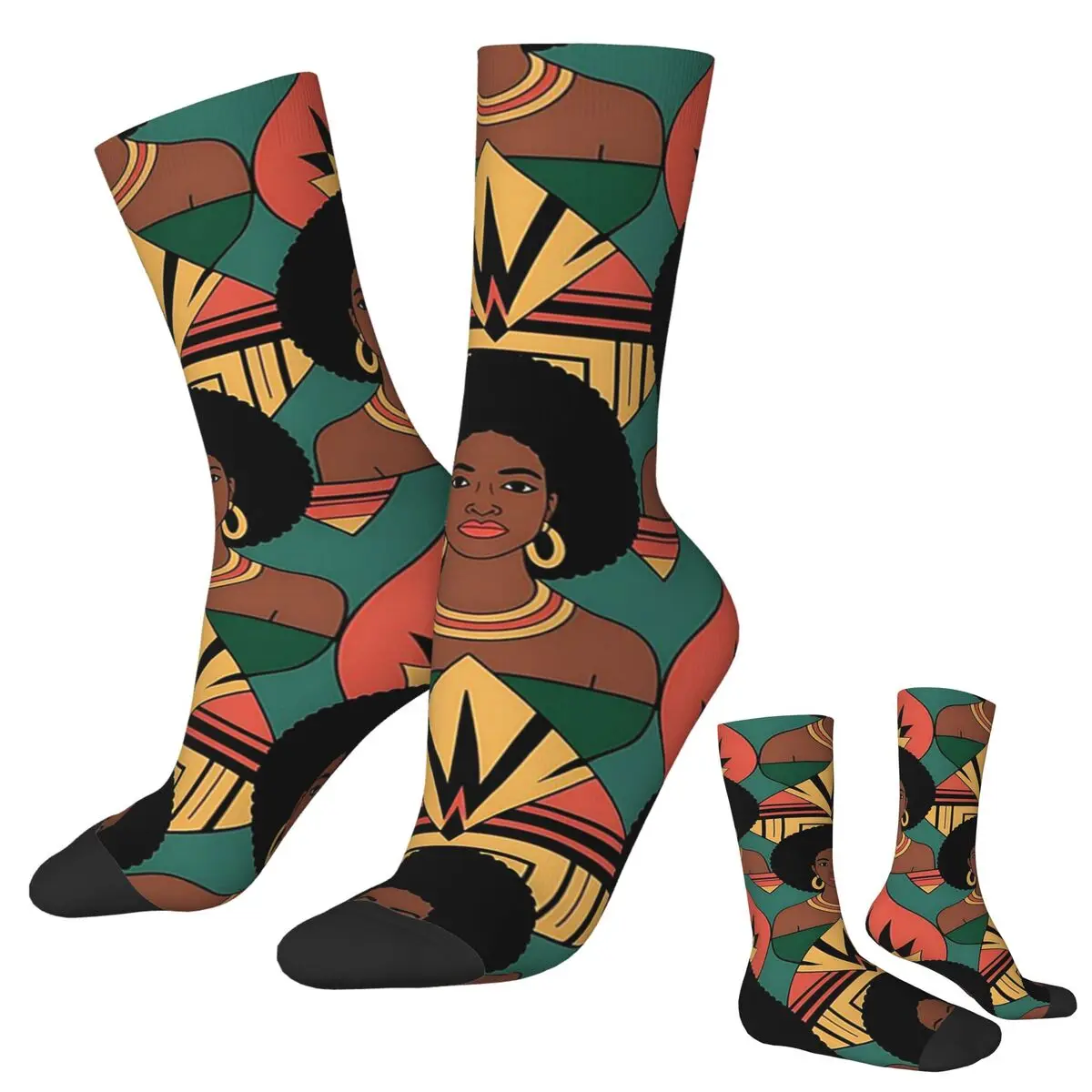 All Seasons Crew Stockings Design Of Elegant African American Women Socks Casual Long Socks for Men Women Valentine's Day Gifts