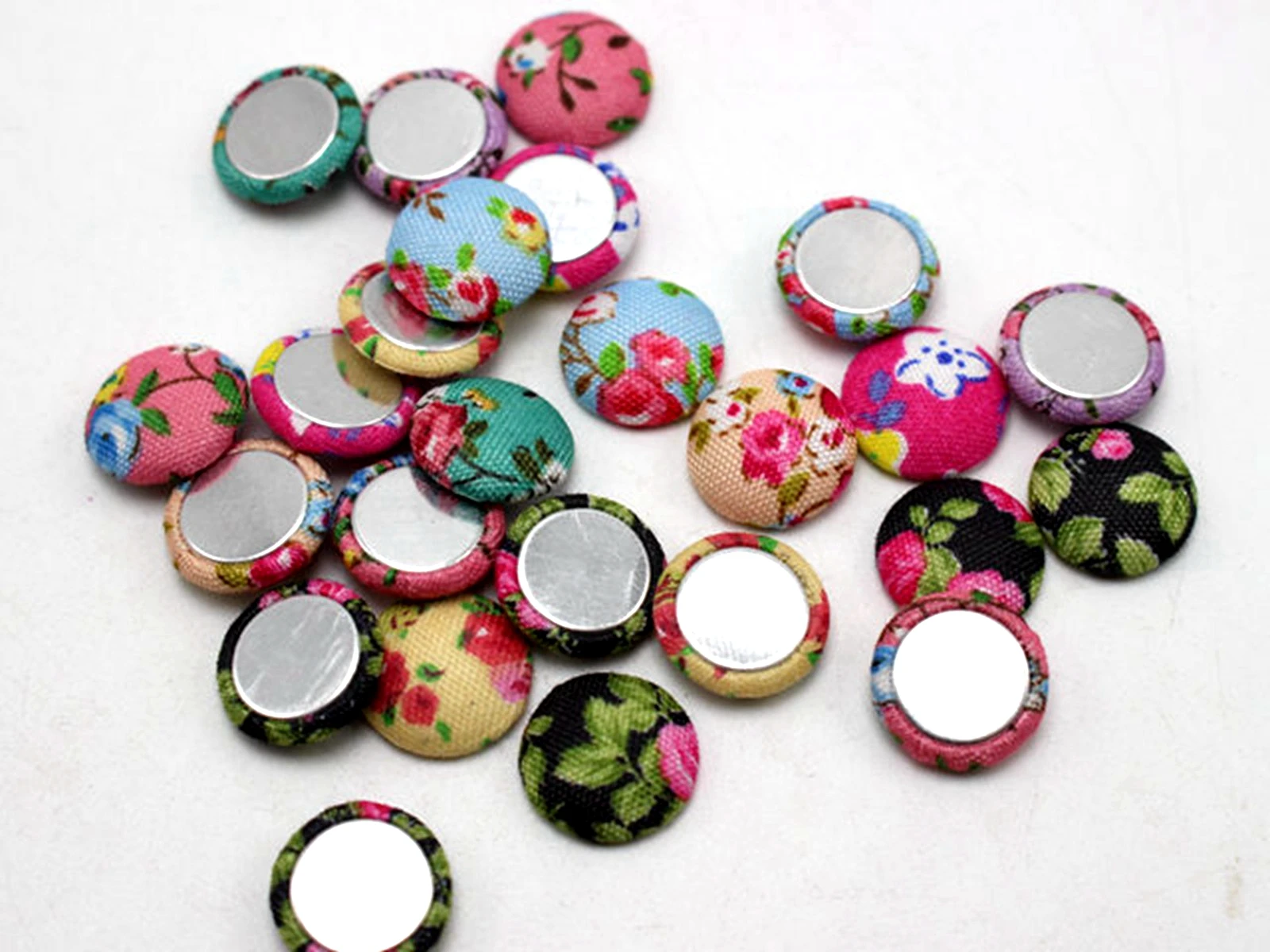 50 Mixed Color Flatback Fabric Flower Covered Buttons Round 11mm for DIY Hair Clip