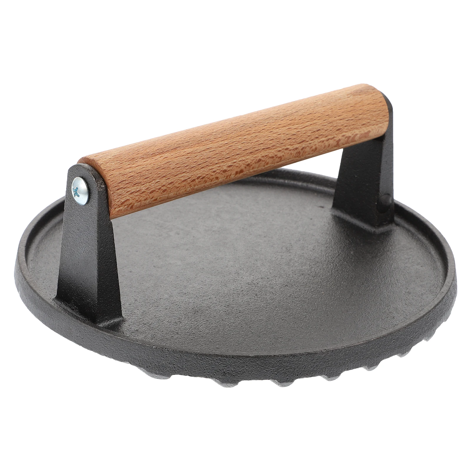 

Cast Iron Press Steak Board Steel Hamburger Patty Maker Tool BBQ Grill Steel Press Board Circle Shaped Wooden Handle