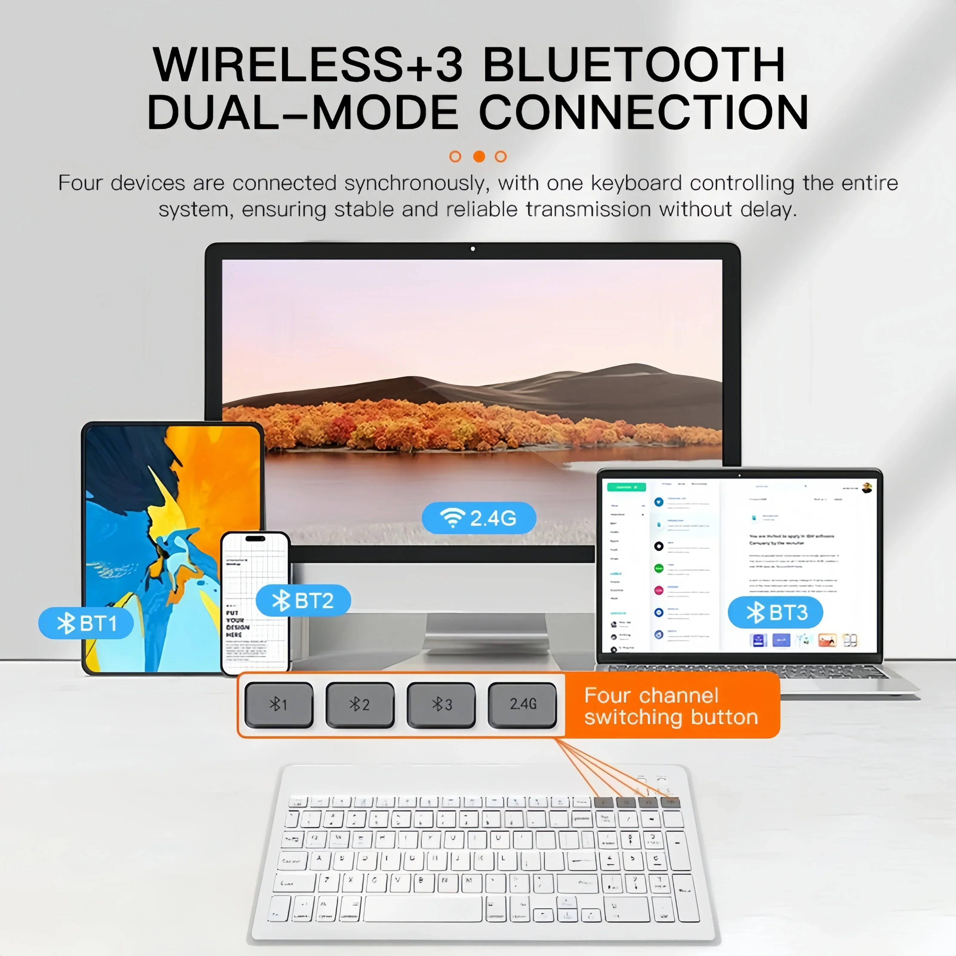 German/Spanish/Portuguese/Korean/Arabic Bluetooth & 2.4G Wireless Rechargeable Keyboard For Tablet iPad PC Android IOS Win