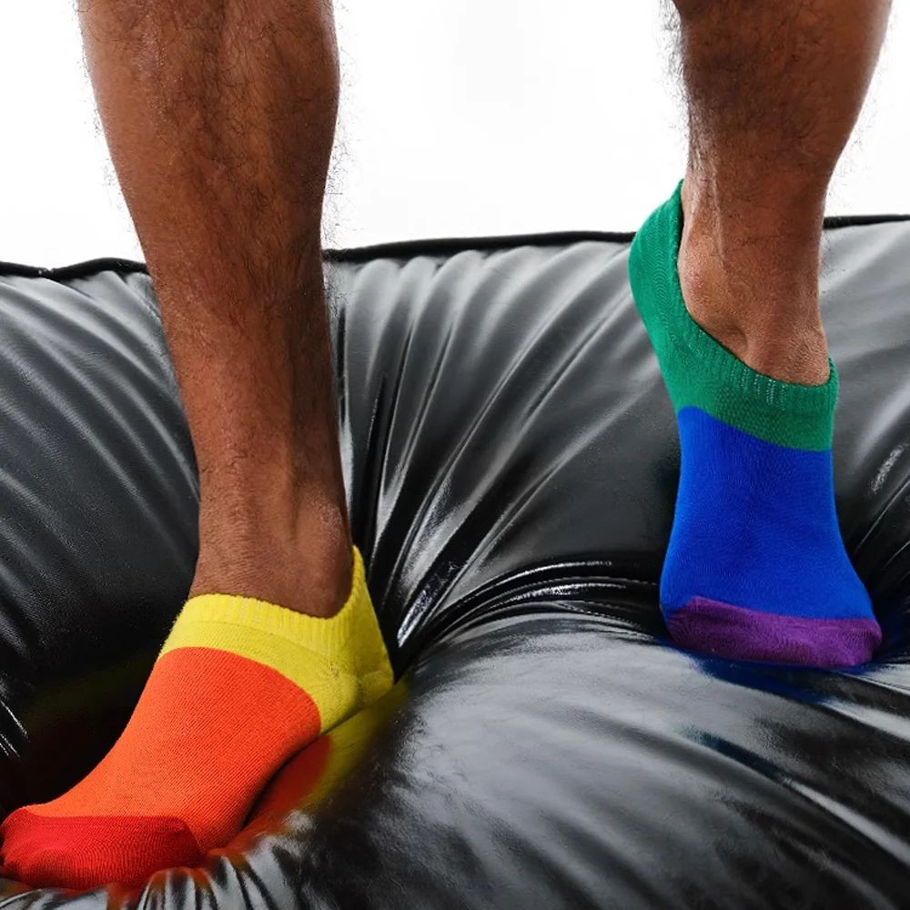 Men's Original 6 Six-color Rainbow Boat Socks Left and Right Foot Combed Cotton Sports Socks Boat Socks Thin