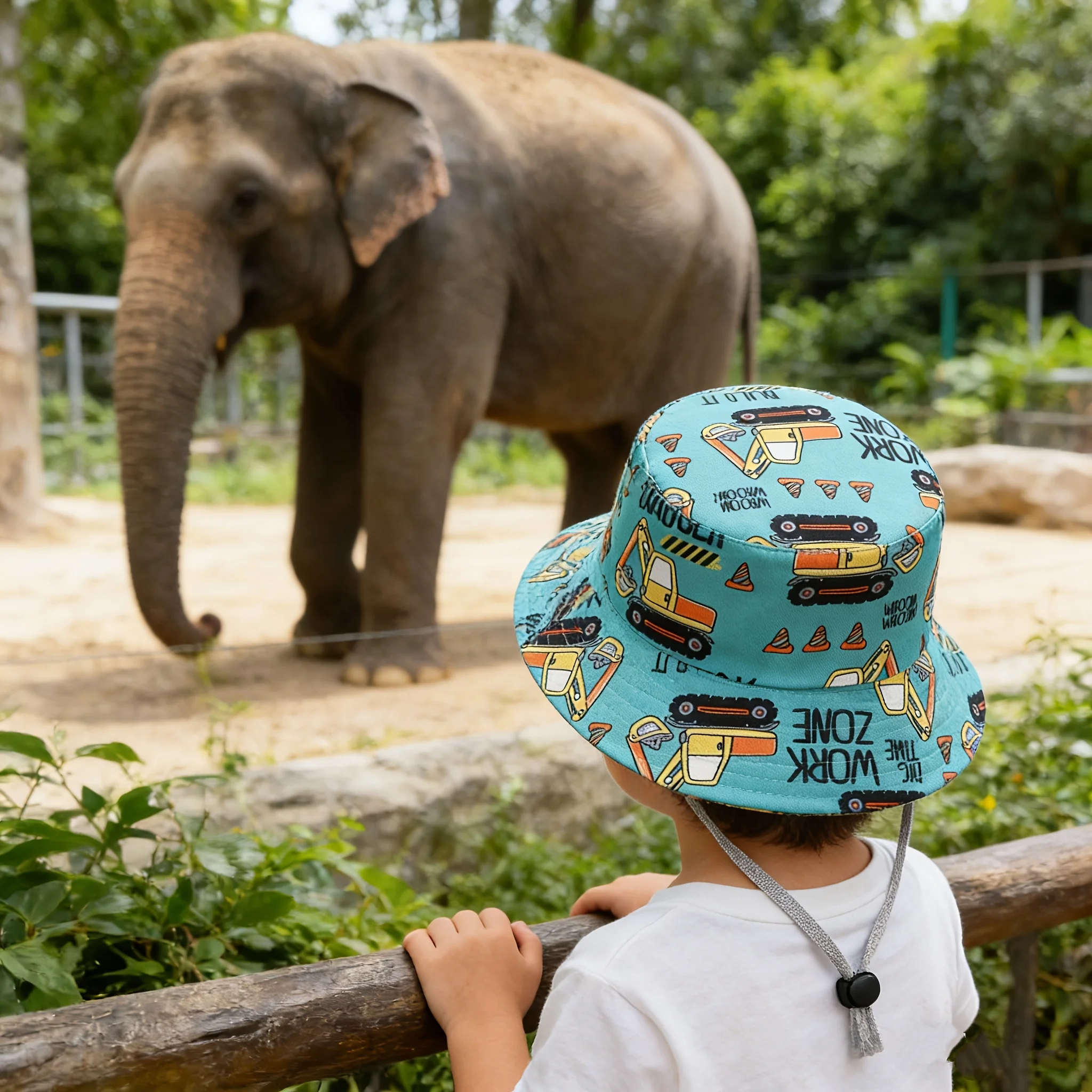Summer Kid Panama Hat Cartoon Excavator Printed Boys Girls T