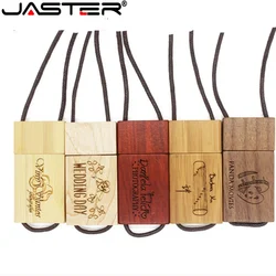 JASTER Lanyard Wooden USB Flash Drive Red Wood Pendrive 4GB 8GB 16GB 32GB 64GB Bamboo Memory Stick Logo Engraving Wedding Gifts