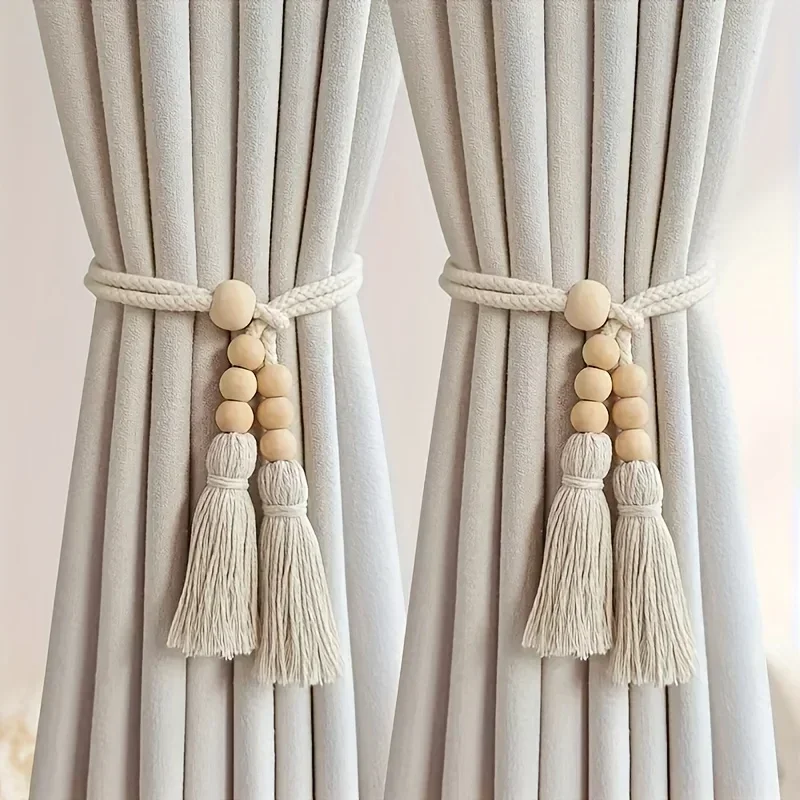 2PCS Bohemian Style Curtain Strip with Meteor Wood Beads, Used for Home Decoration in Living Rooms, Bedrooms, and Kitchens