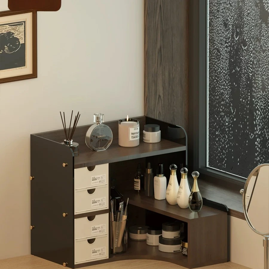 Corner  Desktop  Storage Shelf,  Vanity Drawer  Organizer For Perfume  &  Cosmetics, Multi-functional Office Desk Storage Holder
