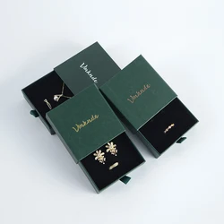 100pcs Dark Green Drawer Jewelry Box Custom Logo 8x8x2.5cm Handmade Travel Jewelry Rings Organizer Storage Case Holder For Girl