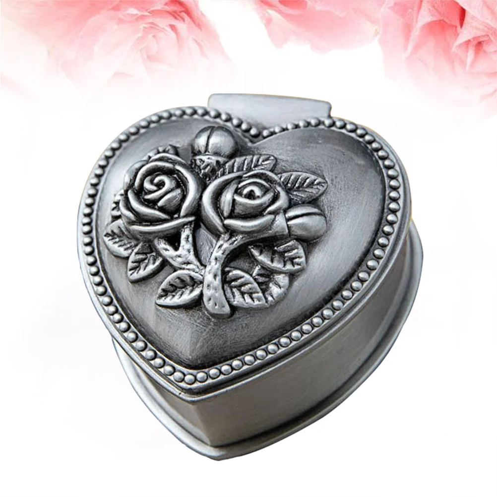 

Vintage Jewelry Box Flower Pattern Alloy Heart Shape Trinket Organizer Necklace Bracelet Storage Decorative Gift for Women