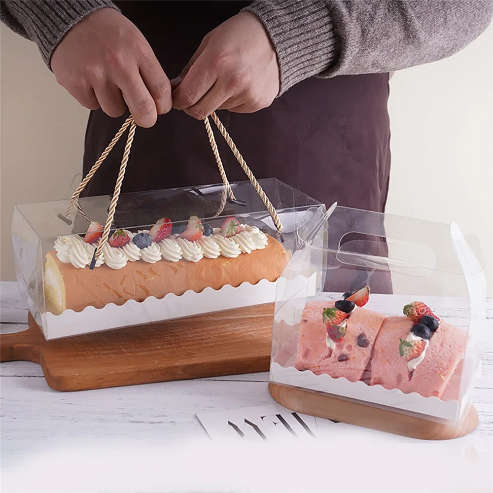 

10PCS Portable Cake Swiss Roll Storage Box Transparent Carry Holder Dessert Cupcake Cake Organizer Container Birthday Cake Box
