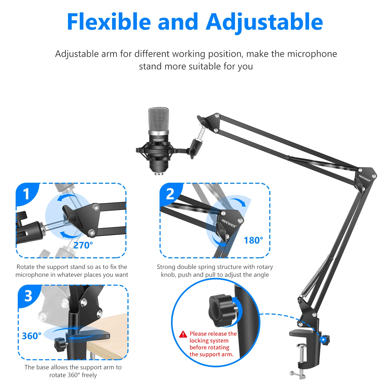 Neewer NW-800 Professionele Studio Condensatormicrofoon & NW-35 Verstelbare Opnamemicrofoon Ophangarmstandaard met Shock Mount KIT