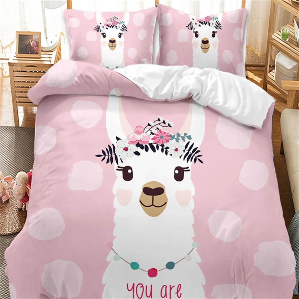 Animal Llama Cute Alpacas Bedding Set Boys Girls Twin Queen Size Duvet Cover Pillowcase Bed Kids Adult Home Textileextile