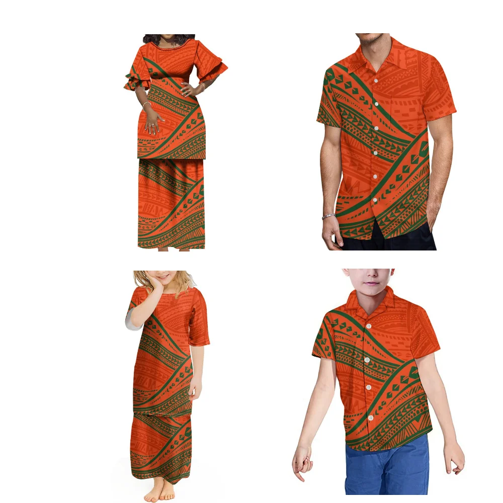 Abito personalizzato delle Isole del Pacifico Set per la casa Abito artistico Stampa artistica tradizionale polinesiana Camicia con gonna lunga Puletasi personalizzata Donna Uomo
