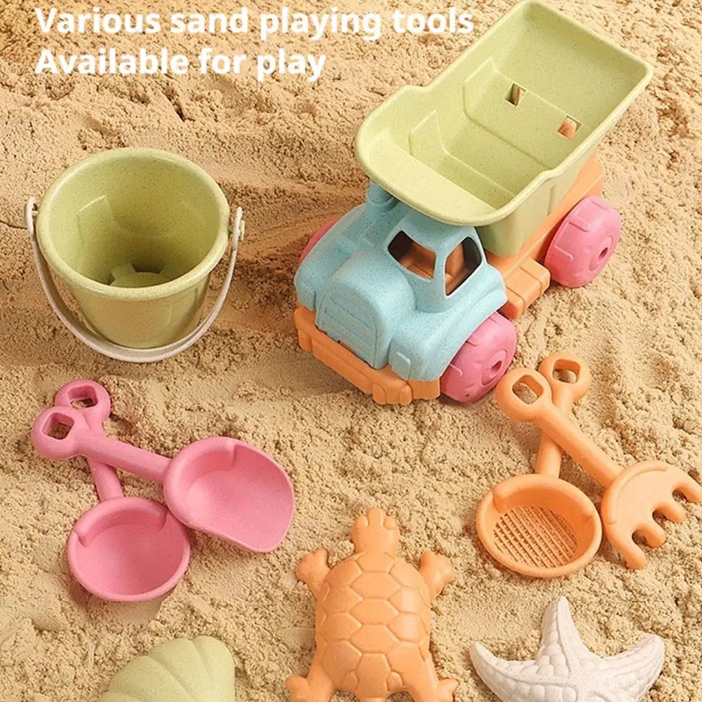 7Pcs Beach Sand Toys Set for Children Summer Outdoor Fun Sandpit Tools Bucket Shovel Rake Starfish Sea Turtle Mold Interactive
