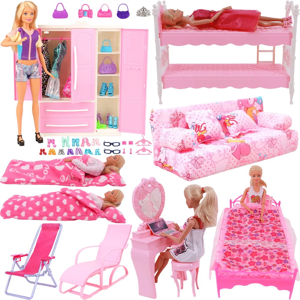 Pink Doll Furniture Accessories For Barbie Clothes Dress Toys For GIrls Birthday Gift