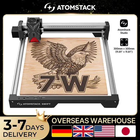 ATOMSTACK SWIFT Portable Laser Engraving Machine 12W 7W Laser Engraver Wood working Tools Diy Dog tags Acrylic Metal 300*300mm CNC Laser Engraver DIY Engraver Cutter WIFI Home Working Tools Kit