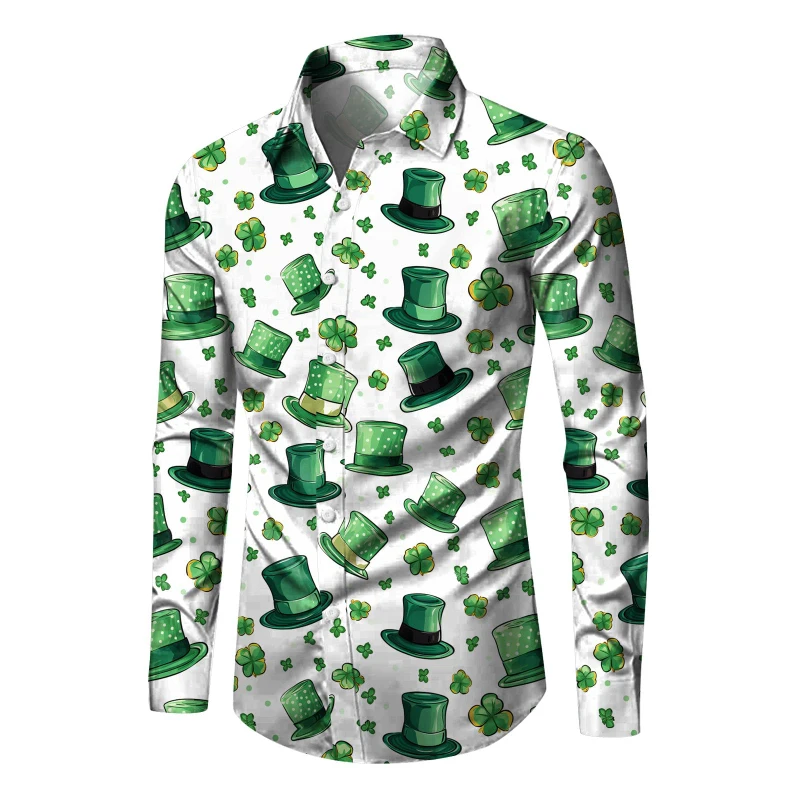 2025 New St. Patrick's Day Shirts Men Women 3D Print Clover Graphic Long Sleeve Shirts Men Tops Casual Fashion Festival Blouse