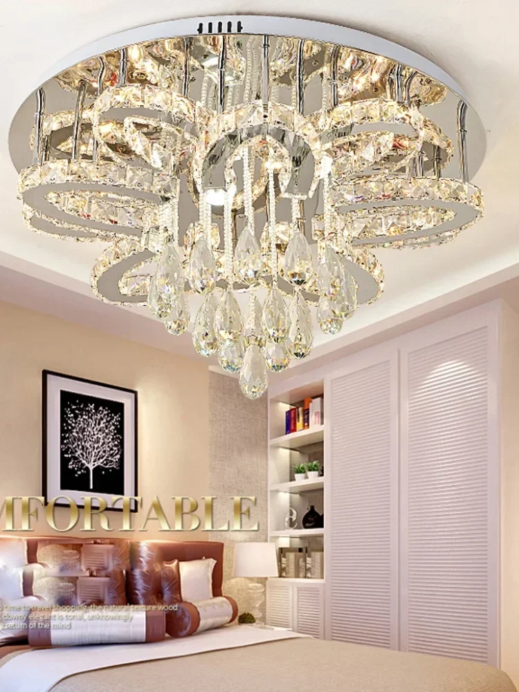 

Modern LED Crystal Stainless Steel Round Dimmable RGB Chandelier Lighting Lamparas De Techo For Foyer