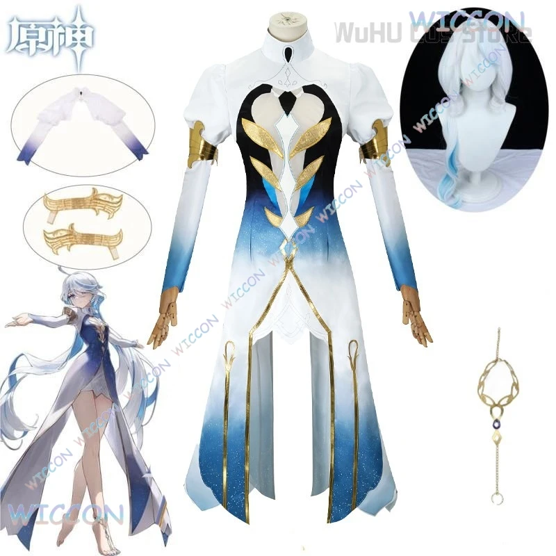 Focalors Cosplay Costume Furina Wig Game Genshin Impact Fontaine God of Justice Furina Wig Cosplay Full Set Women Hallowen Suit