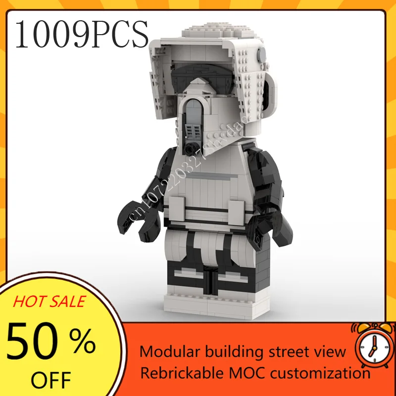 MOC Space Battle Series Scout Trooper Mega Figure Model Custom Puzzle Technology Education DIY Creative Assembly Toys Kids Gifts