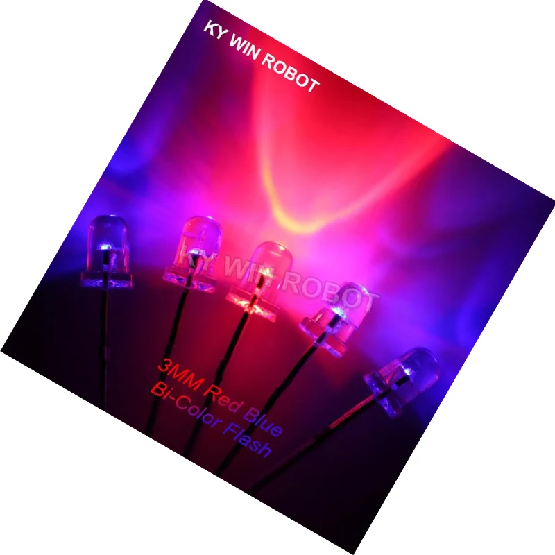 50pcs/lot F3 3mm Flash Red Blue Bi-Color Light-Emitting-Diode Automatic Flashing LED Flash Control Blinking 3 mm LED Diode DIY