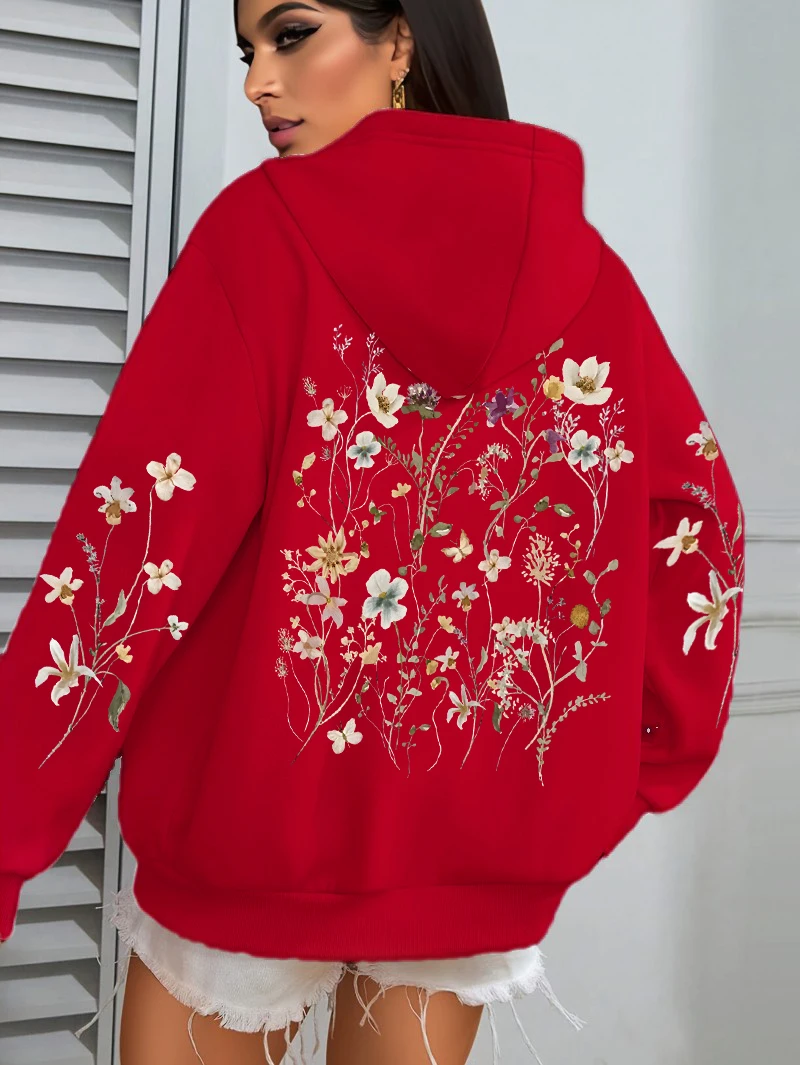 Sweat-shirt à capuche imprimé Floral pour femmes, élégant pour l'automne et l'hiver, vêtements décontractés et amoureux du Style naturel, vêtements de nouvelle marée