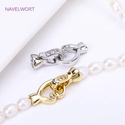 18K Gold Plated Pearl Clasp Connector Fastener Brass Inlaid Zircon Closure Lock Clasp For Jewelry,DIY Accessories Wholesale