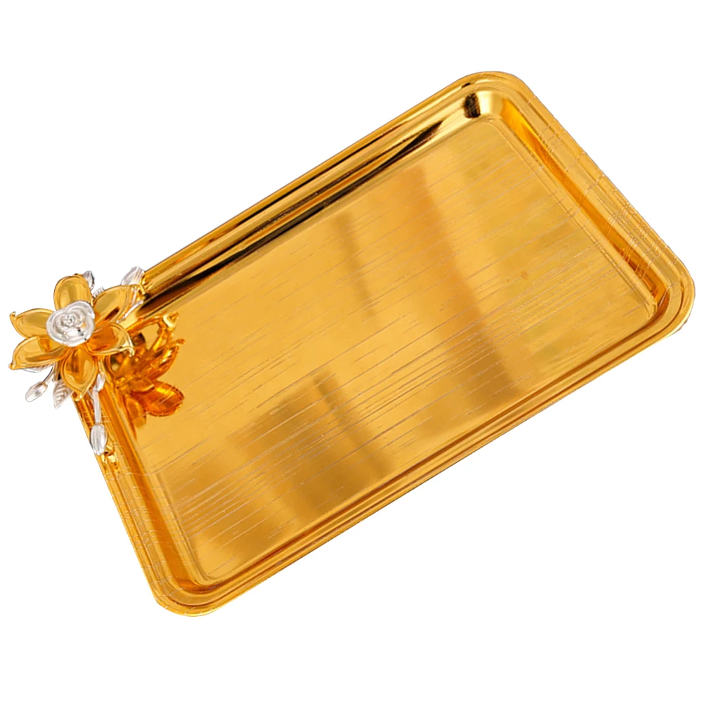 

Metal Square Tray Aluminum Alloy Food Serving Party Catering Fruit Holder Kitchen Storage Plate Snack Tray Household Rectangle