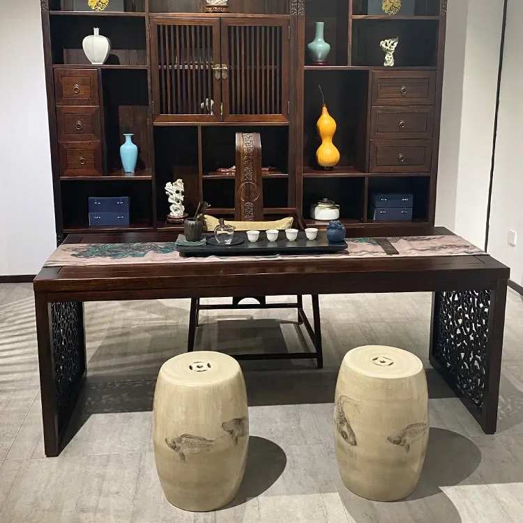 طاولة شاي صينية جديدة وكرسي مجموعة طاولة شاي من الخشب الصلب Zen، طاولة فنية بسيطة للشاي، جوز أسود منزلي