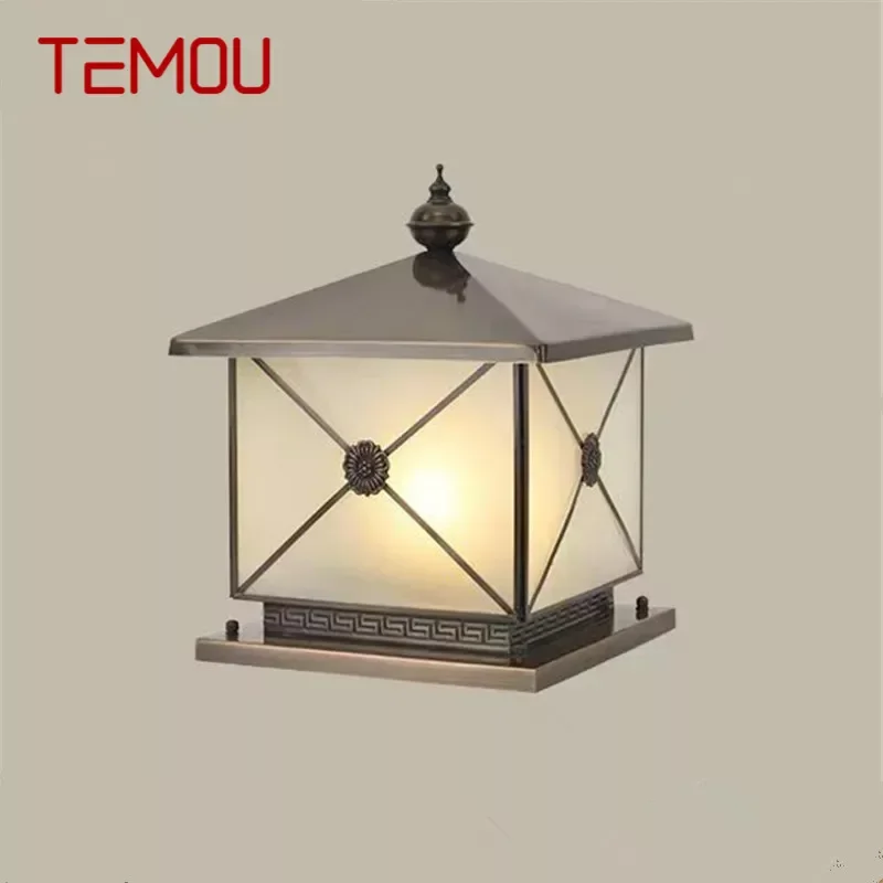 

TEMOU Outdoor Electricity Post Lamp Vintage Creative Chinese Brass Pillar Light LED Waterproof IP65 for Home Villa Courtyard