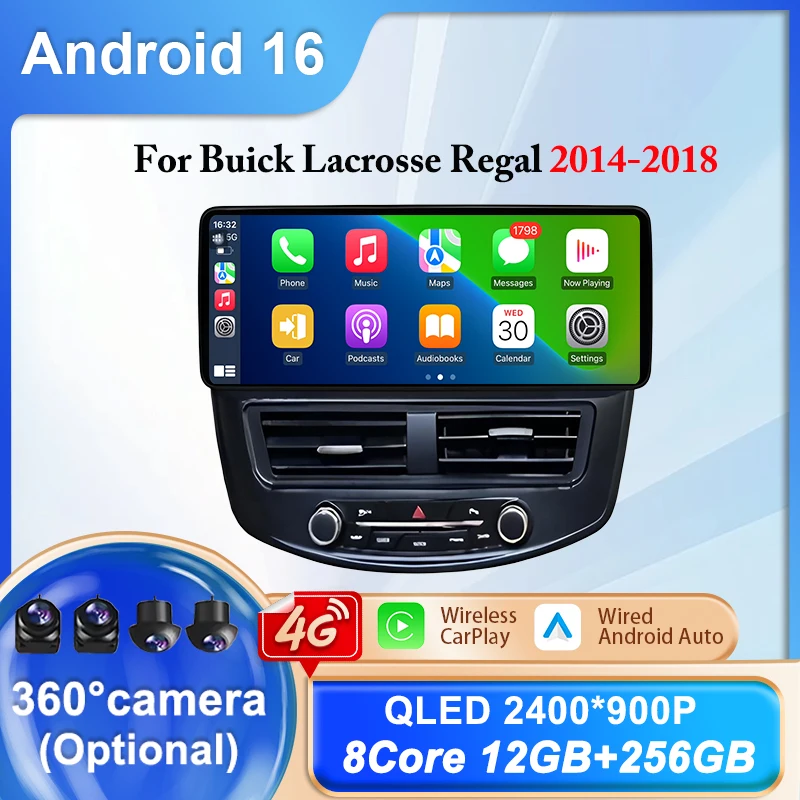 For Buick Lacrosse Regal 2014-2018 Android 16 CarPlay 12.3 inch GPS Navi Video Car Radio Multimedia Player DSP Stereo WIFI BT
