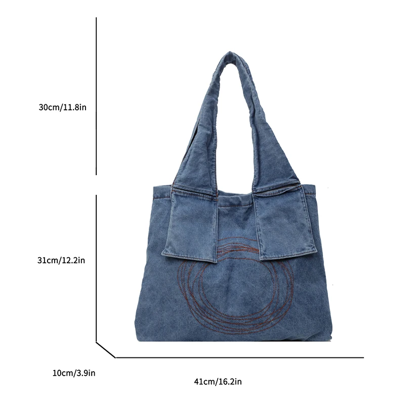 2024 nuova borsa a tracolla moda denim per zaino da donna con grande capacità, robusta e resistente, combinazione di colori classica popolare