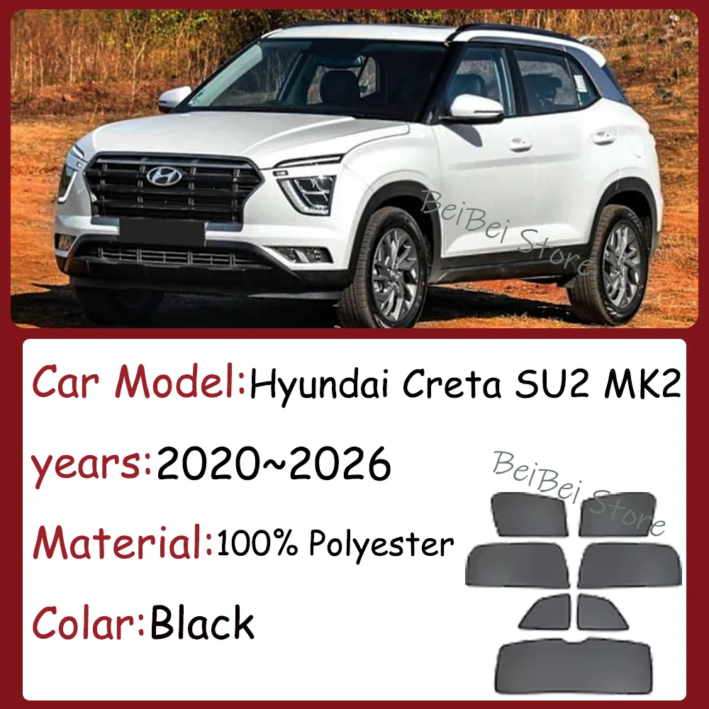 

For Hyundai Creta SU2 MK2 2020~2026 2021 2022 2023 2024 2025 Car Magnetic Mesh Privacy Sunshade Side Window Sun Shade Accessorie