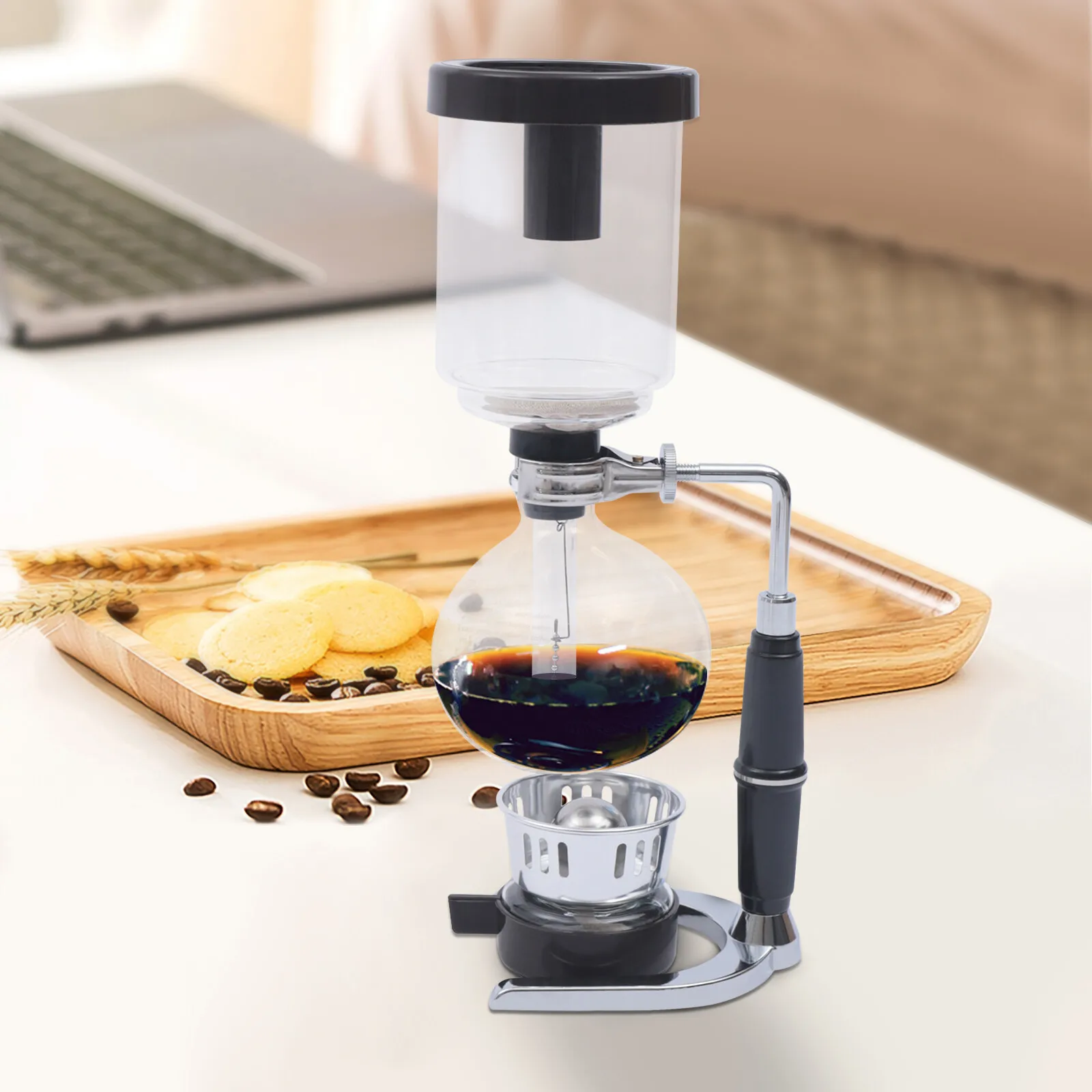 

Siphon Coffee Maker with Alcohol Burner,360ml Glass Vacuum Brewer for 3-4 Cups,Full-Bodied Coffee with Visual Brewing Experience