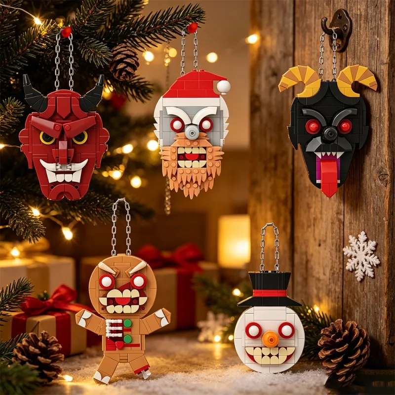 Halloween Demon Pendant Building Blocks Kit Creative Design Krampus Masks Scary Gingerbread Home Decor Bricks Toy Adult Gift