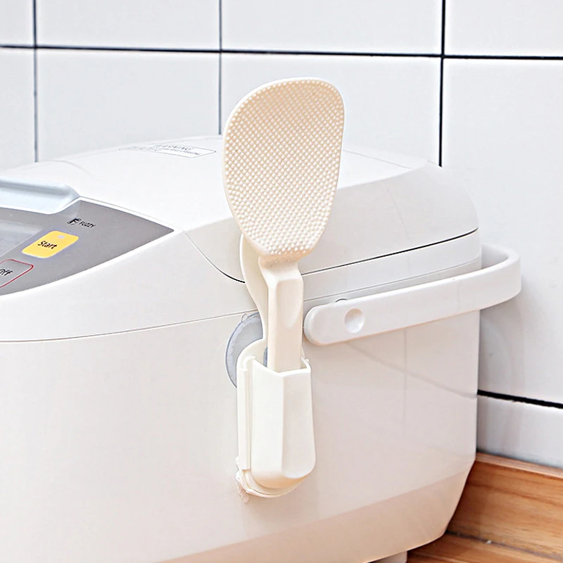 Japanese Style Seamless Suction Cup Rice Spoon Holder Kitchen Storage Rack Plastic Rice Spoon Organizer Installation Required