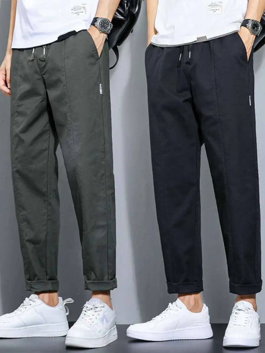 

Loose Straight Leg Casual Pants Men's Autumn Workwear Trousers Trendy Korean Spor Sle mid Waist Zipper Fly ort Cuffed