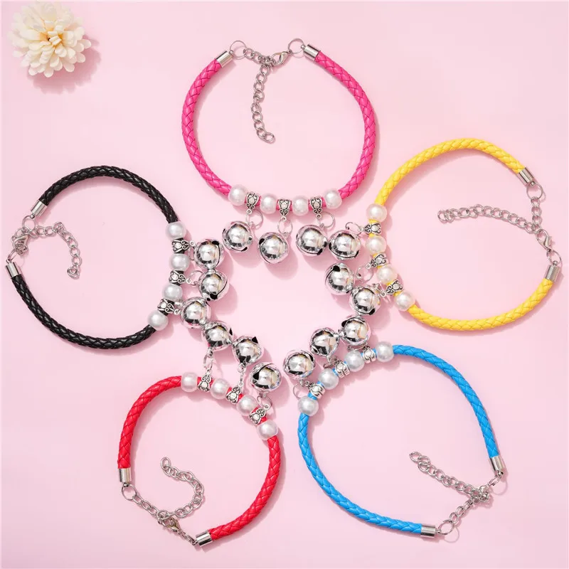 Collar Ajustable de Cuero PU Tejido con Campana para Mascotas, Arnés para Gatos, Perros y Conejos, Suministros, Coleira para Cachorro, Laisse Chien, Productos